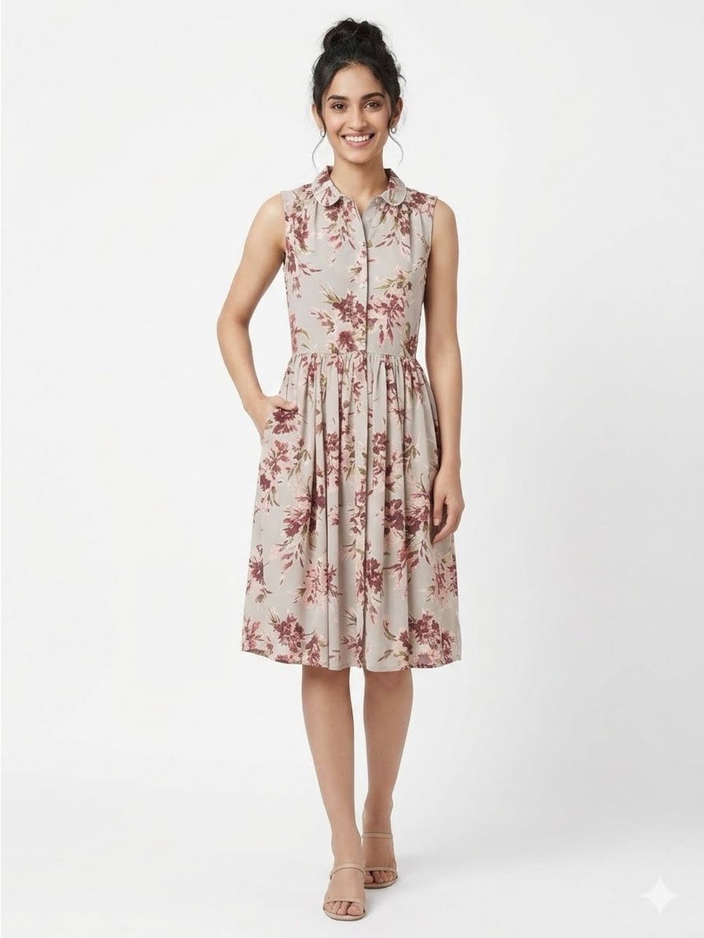 French Connection Sleeveless Midi Dress with Rose Floral Print Size 0